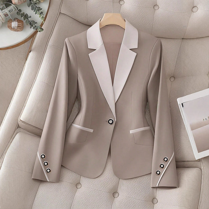 Women’s Contrasting Color Blazer – Elegant Button Formal Jacket