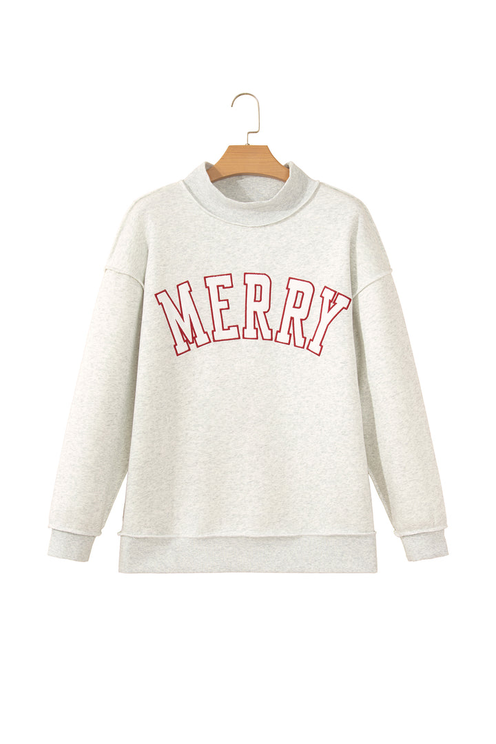 Gray MERRY Embroidered Letter High Neck Tunic Pullover Sweatshirt