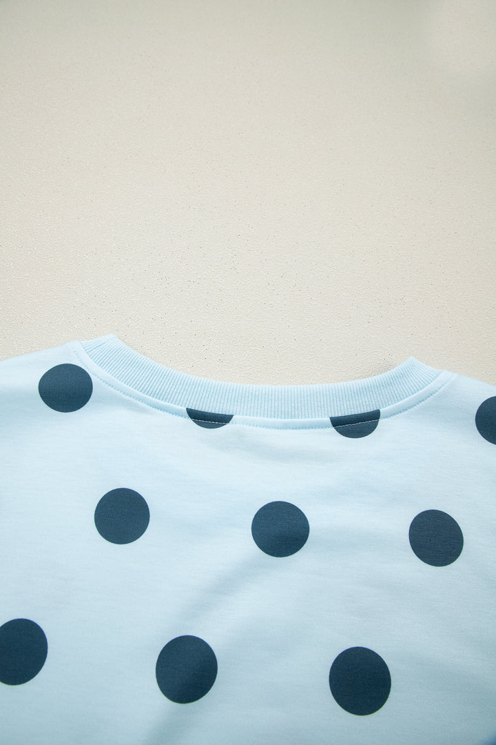 Sky Blue Ribbed Trim Polka Dot Print Tank Split Mini Skort 2pcs Set