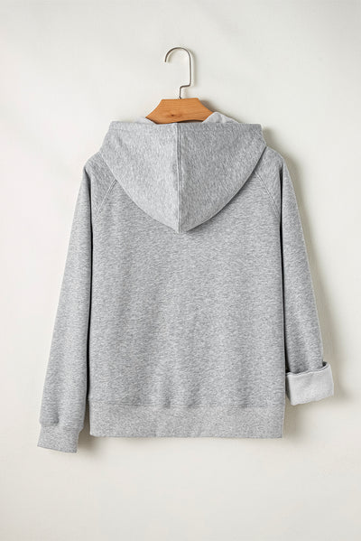 Light Grey Solid Color Fleece Lined Zip up Hoodie