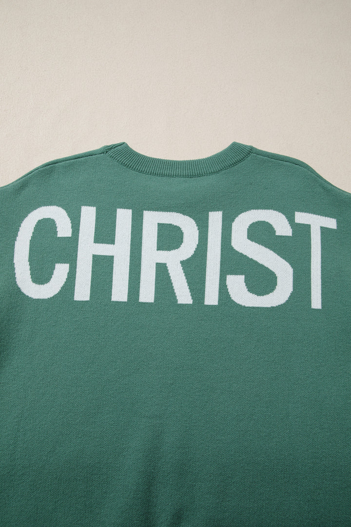 Fiery Red HO HO HO MERRY CHRISTMAS Drop Shoulder Loose Sweater