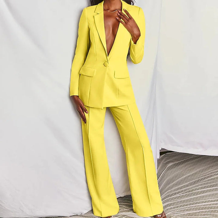 Lapel Button-Down Blazer &amp; Straight-Leg Trousers Suit