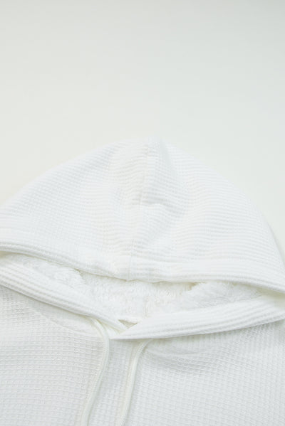 White Waffle Patch Plaid Sleeve Kangaroo Pocket Hoodie