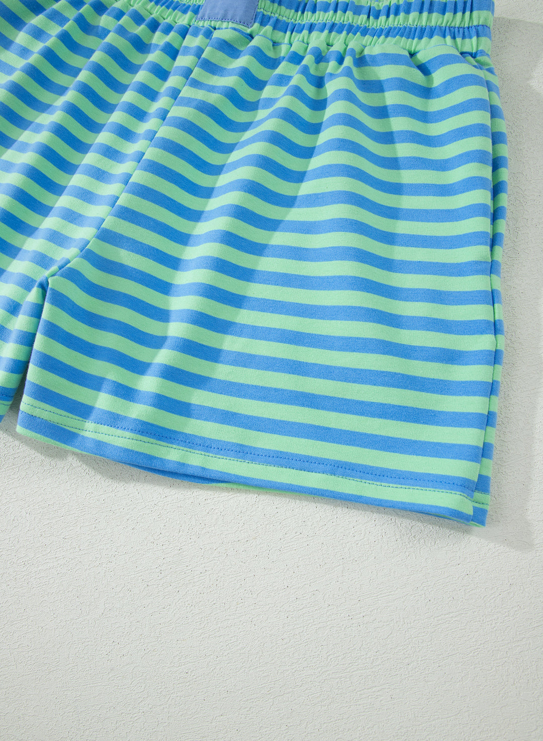 Green Stripe Striped Ribbed Cotton Two-Piece Pant Set with Chest Patch Detail