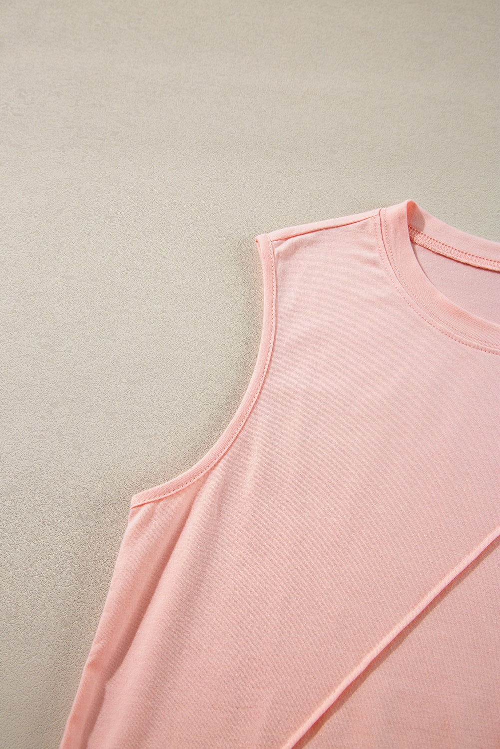 Light Pink Crew Neck Pleated Tank Top