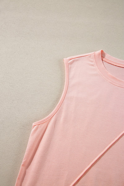 Light Pink Crew Neck Pleated Tank Top