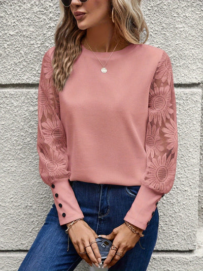 Round Neck Lace Long Sleeve Top