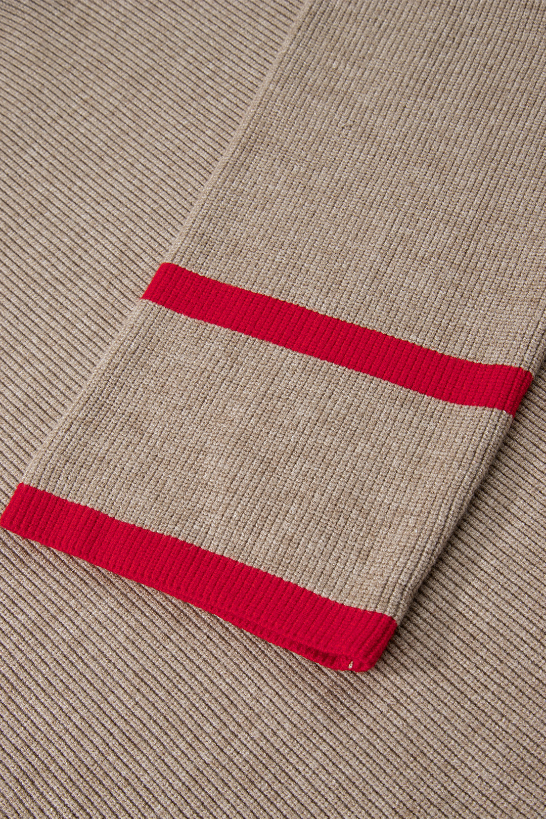 Simply Taupe Ribbed Knit Contrasted Stripe Detail Button Side Loose Sweater