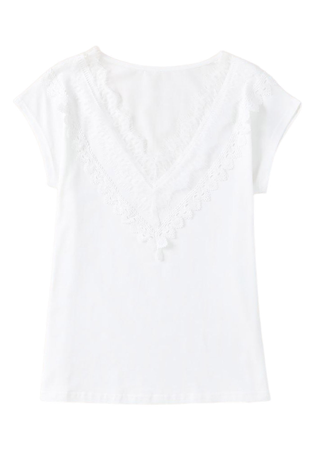 White Eyelash Lace Trim V Neck Top