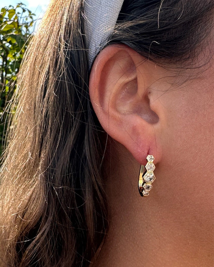 Gia Geometric CZ Latch Hoop Earrings