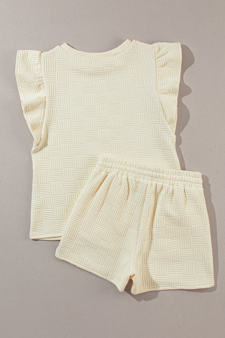 Pearl Textured Ruffled Sleeve Tee and Shorts Set