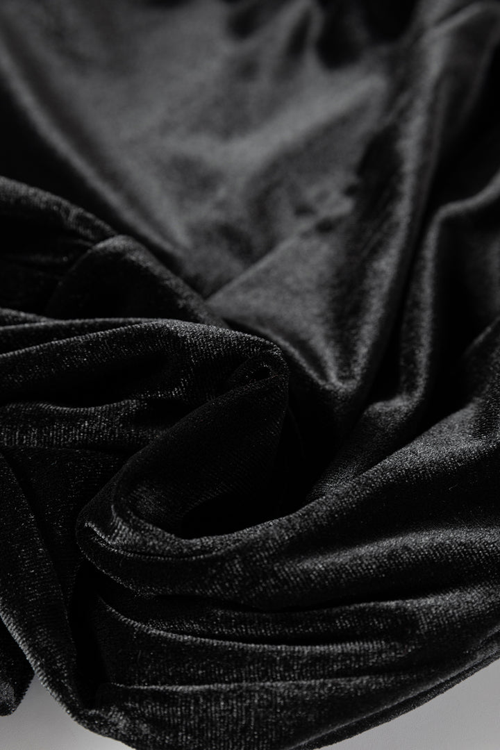 Black Shiny Velvet Drawstring High Waist Straight Leg Casual Pants