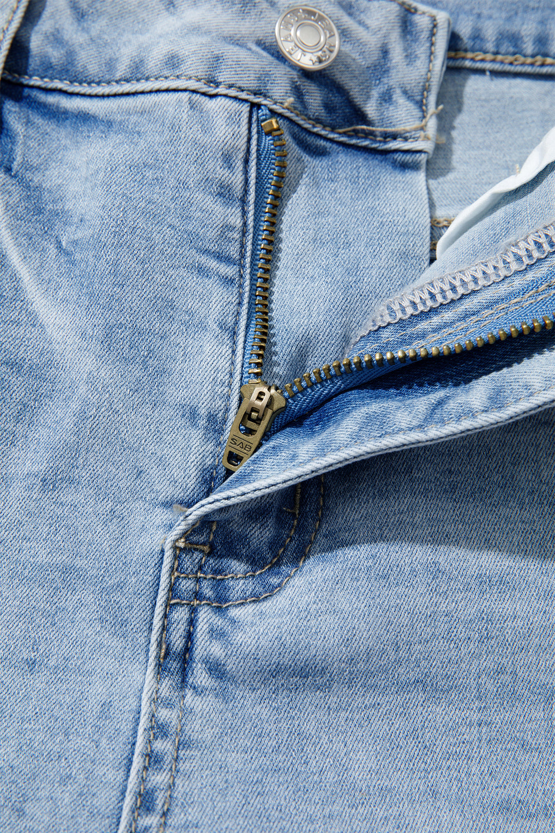 Sail Blue Raw Hem Turnup Loose Ankle-length Jeans