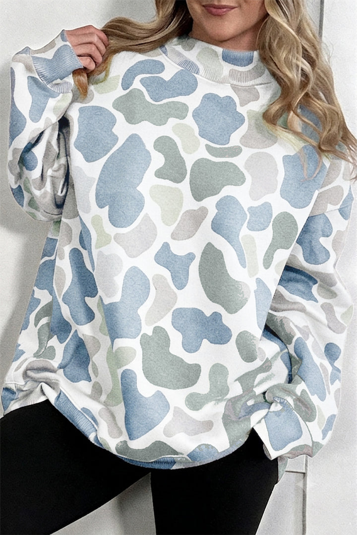 Sky Blue Camouflage Western Style Pullover Sweatshirt
