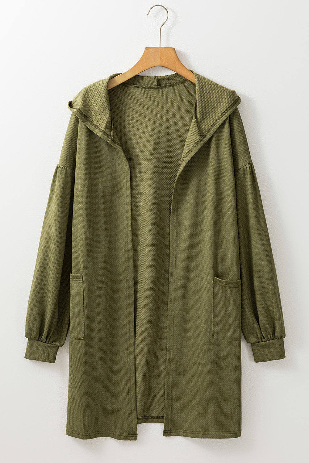 Guacamole Green Hooded Side Split Open Cardigan with Pocket