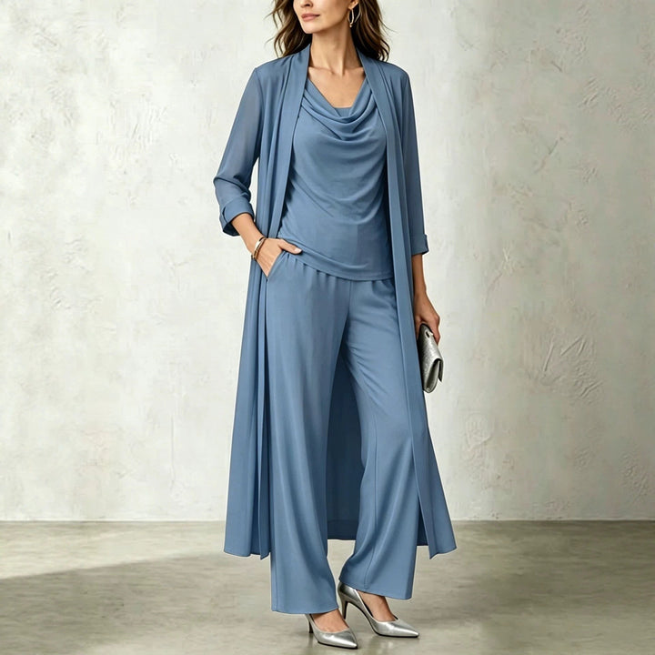 Long Sleeve Swing Collar Cardigan &amp; Wide-Leg Pants Three-Piece Set
