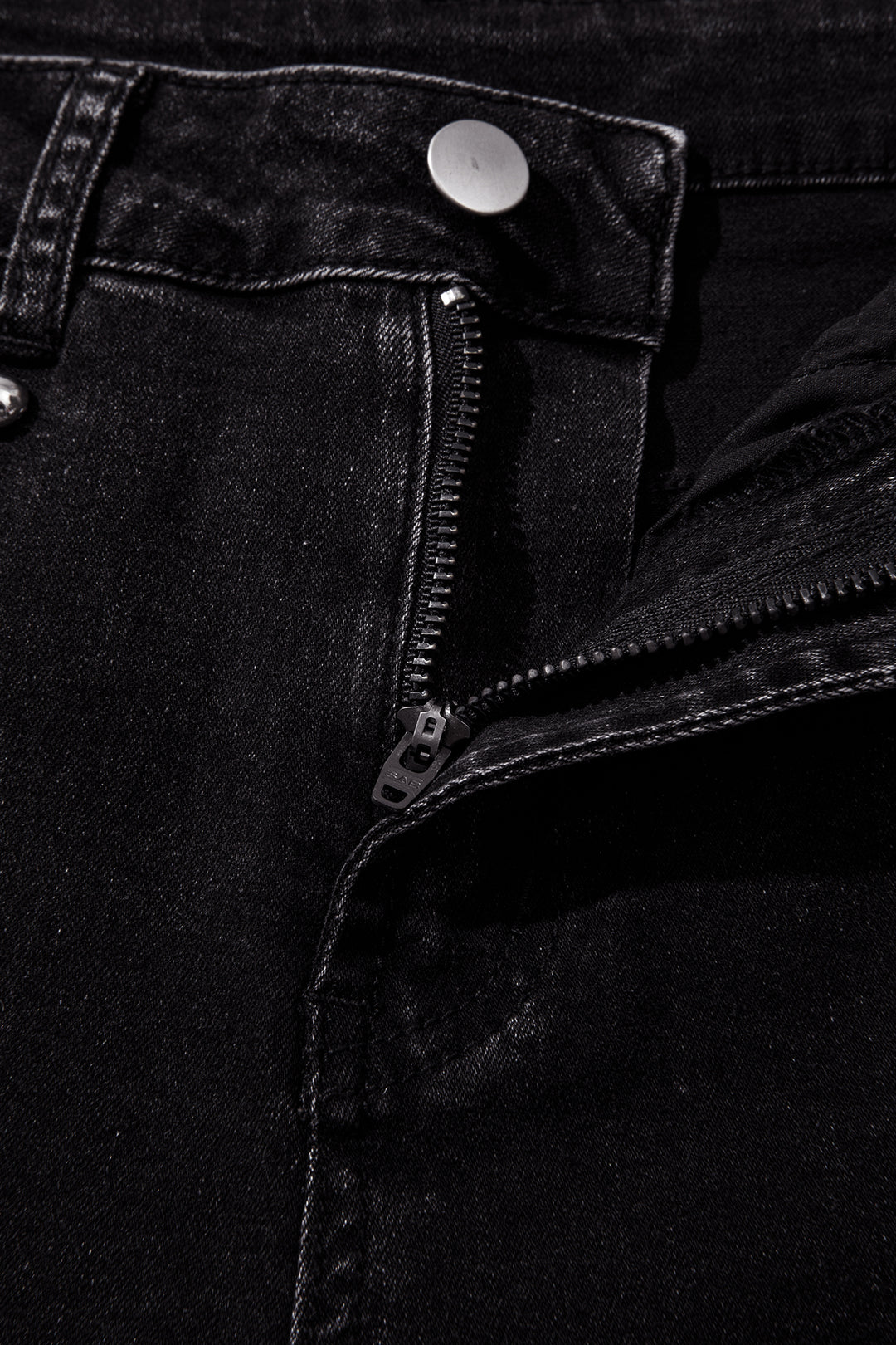 Black Studded Detail Straight Leg Casual Loose Jeans