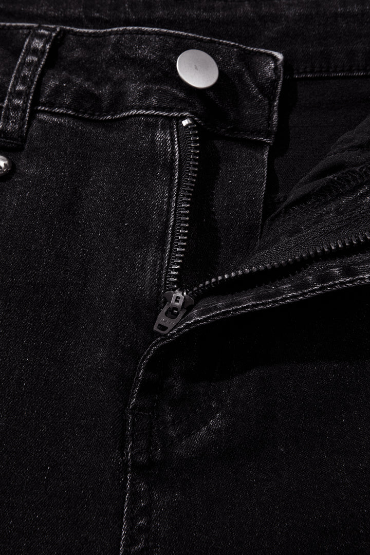Black Studded Detail Straight Leg Casual Loose Jeans
