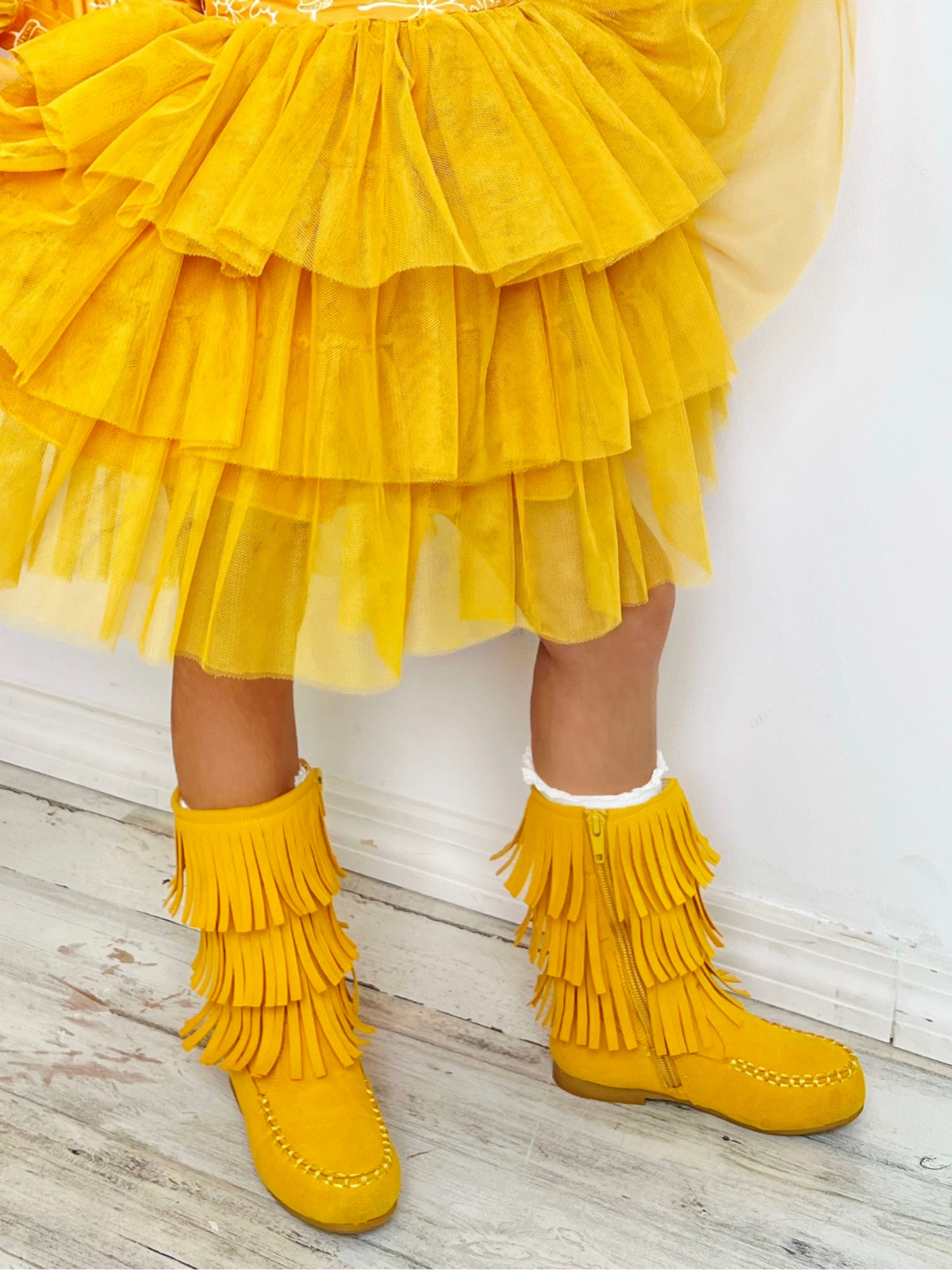 Yellow Fringe Boots By Liv and Mia