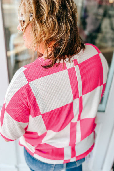 White Textured Checkerboard Round Neck Plus Size T Shirt