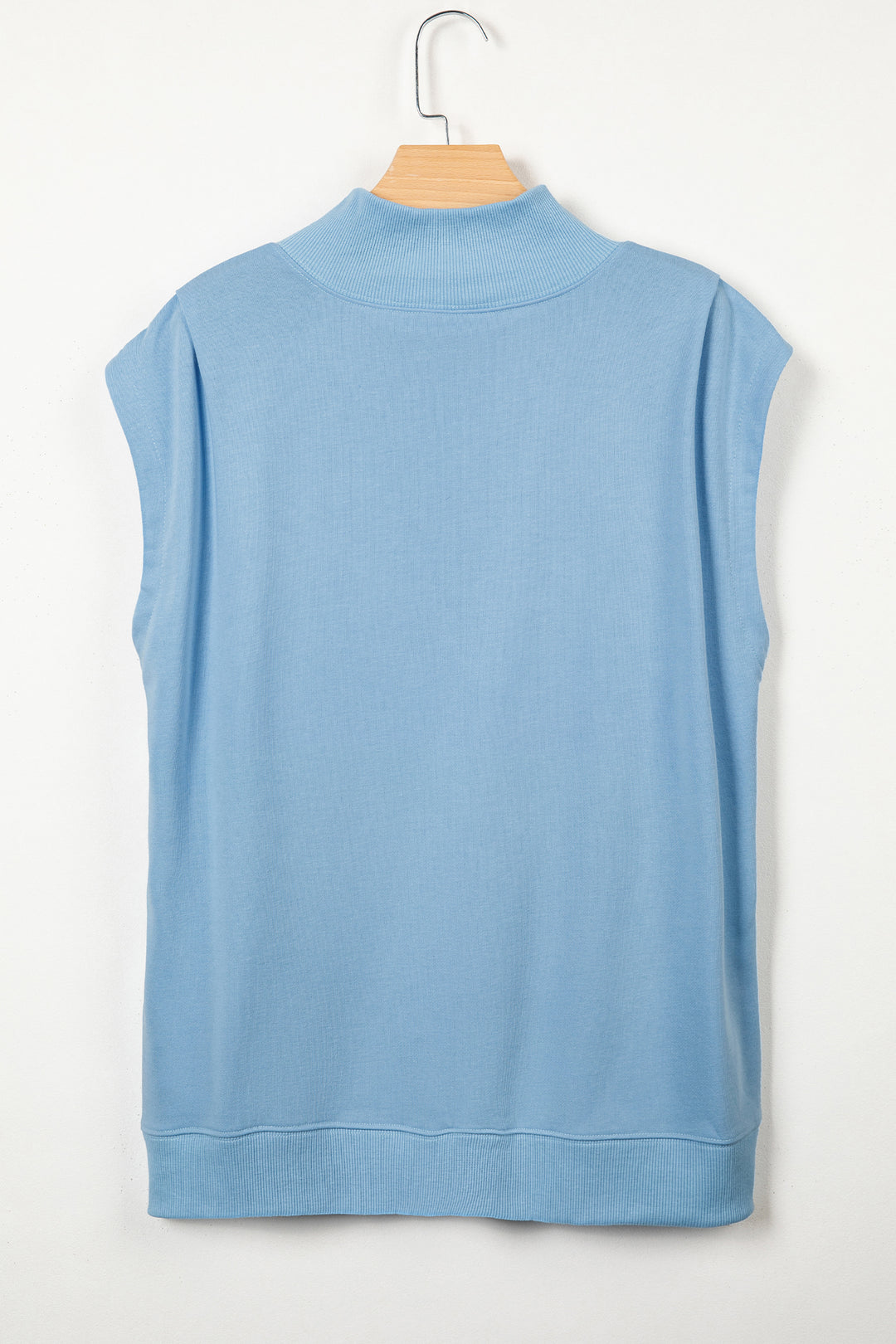 Black Solid Color High Neck Cap Sleeve Loose Top