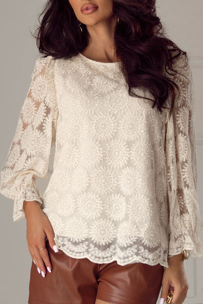 Flower Jacquard Flounce Sleeve Blouse