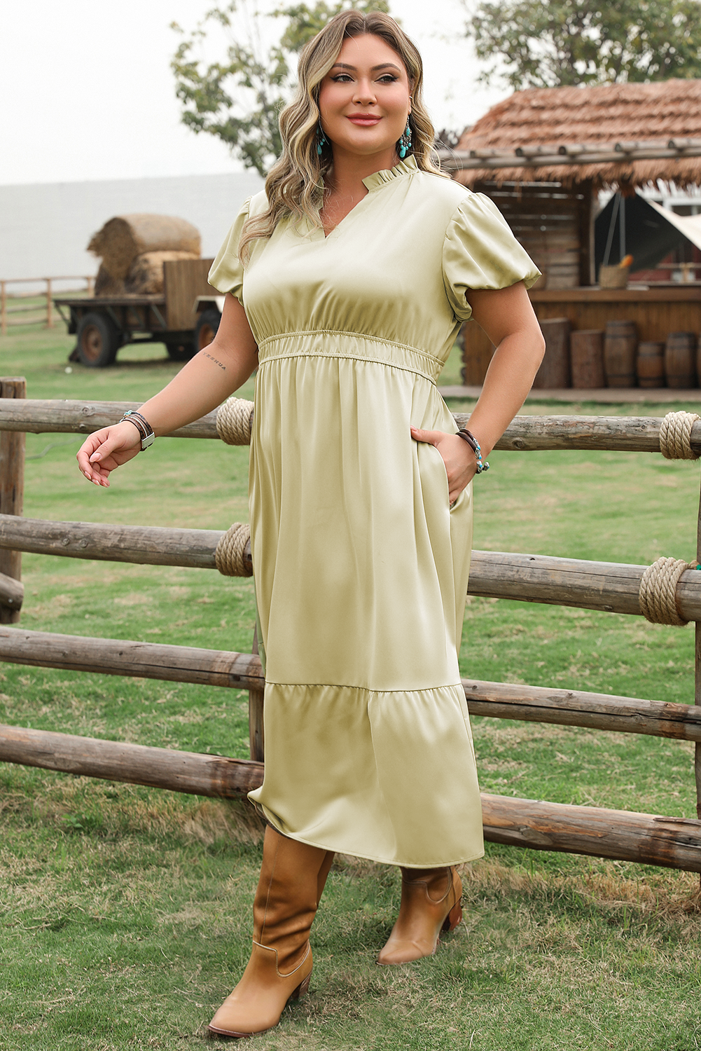 Leia Plus Size Notched V Neck Maxi Dress