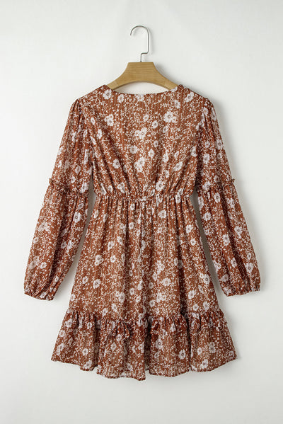 Ashley Boho Floral Puff Sleeve Mini Dress