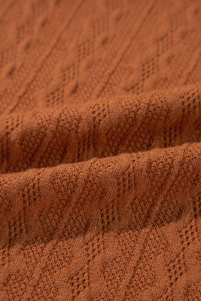 Chestnut Textured Knit Side Pockets Open Front Cardigan