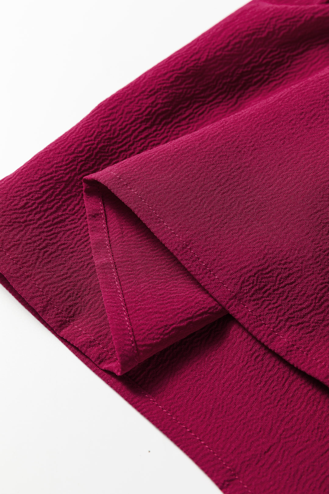 Burgundy Solid Long Sleeve Button V Neck Tiered Maxi Dress