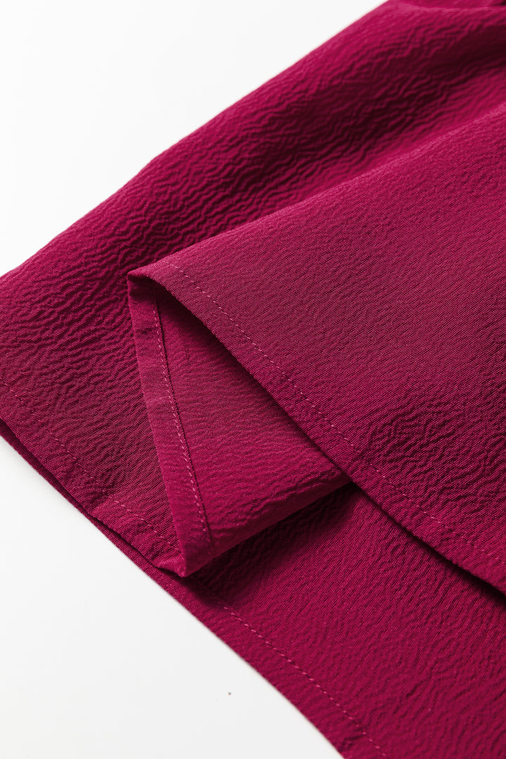 Burgundy Solid Long Sleeve Button V Neck Tiered Maxi Dress