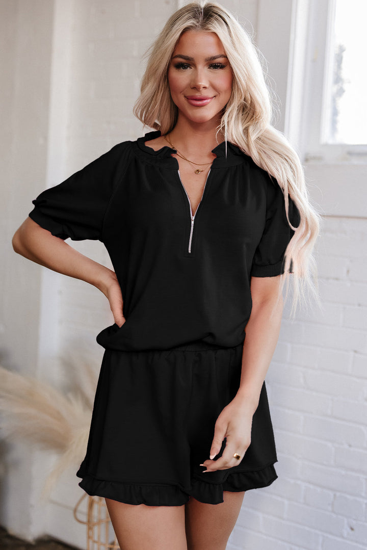 Laylani Puff Sleeve Top and Ruffled Shorts Set