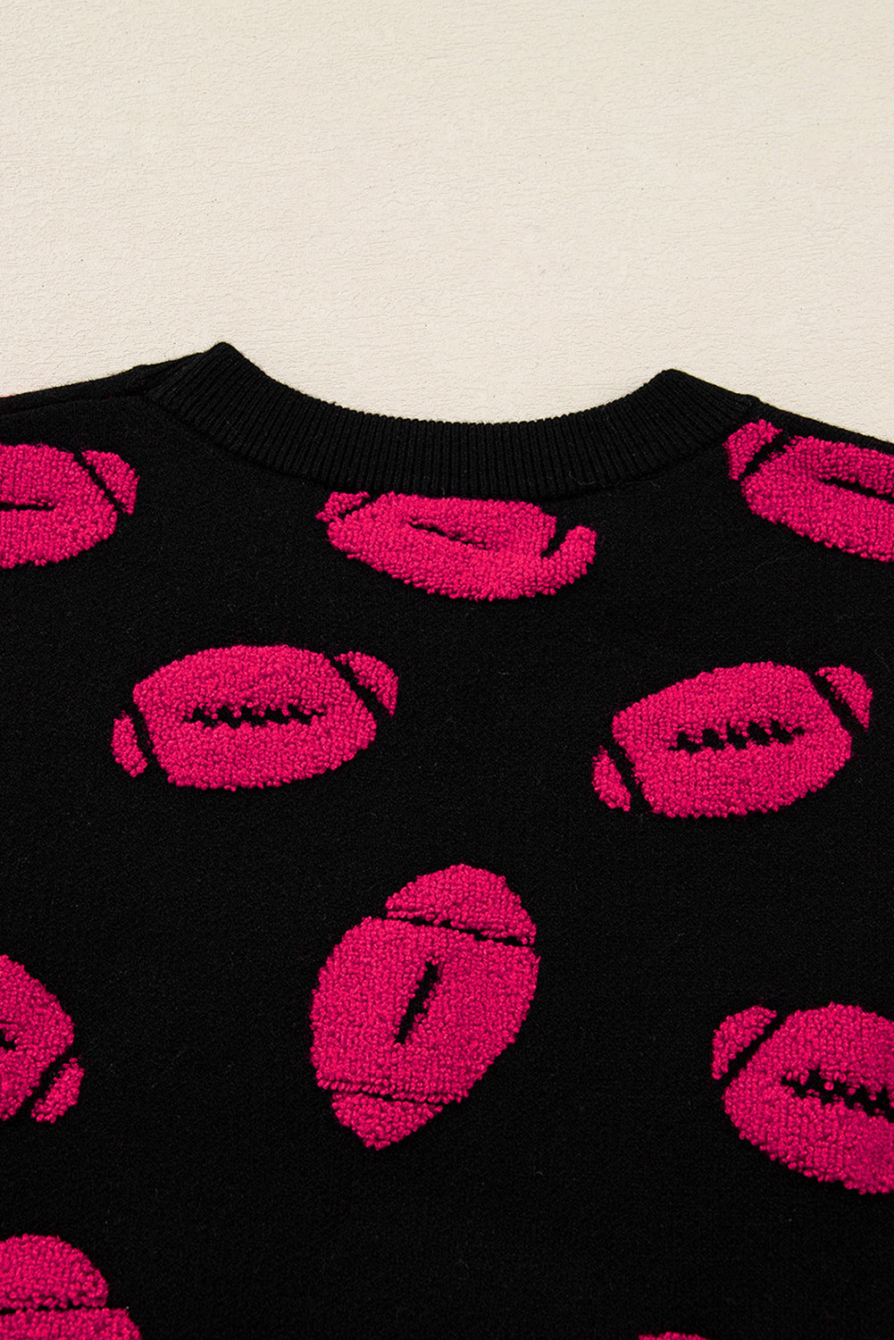 Black Rugby Print Casual Knit Short Sleeve Sweater