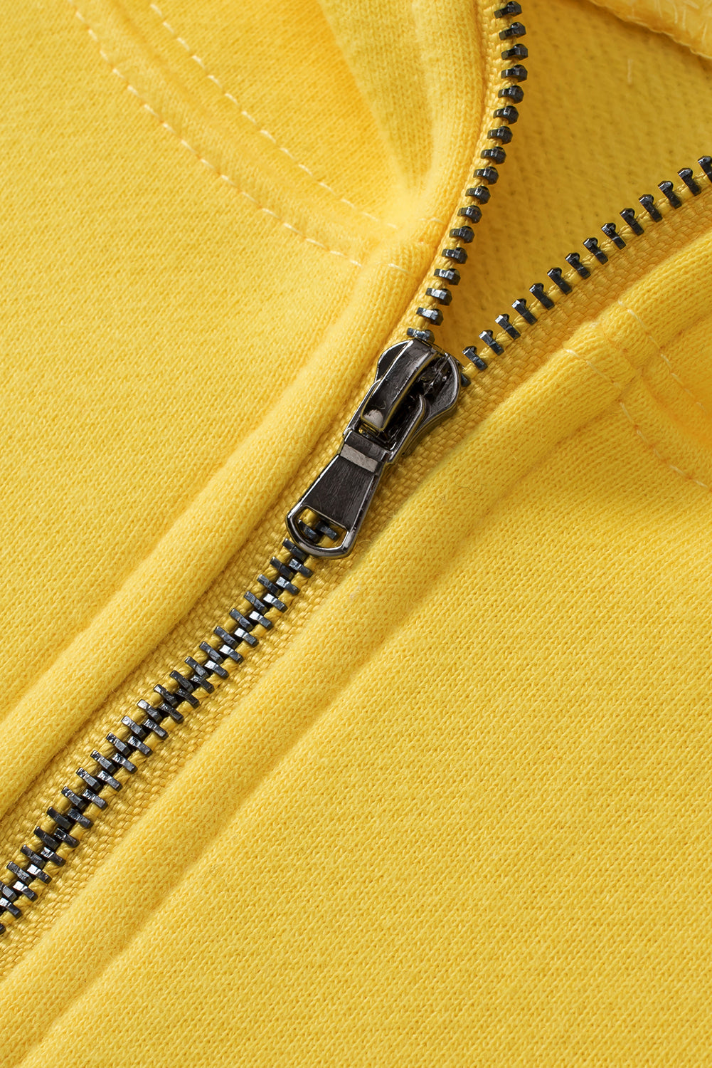 Yellow Ribbed Trim Kangaroo Pocket Zipped Hoodie