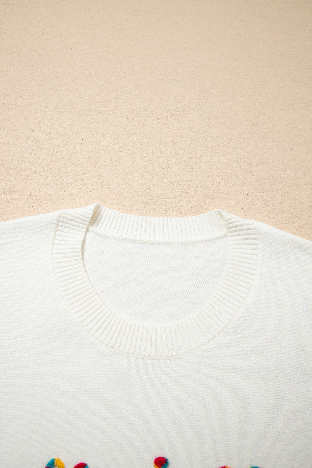 Beige Colorful Holly Jolly Christmas Knit Loose Sweater