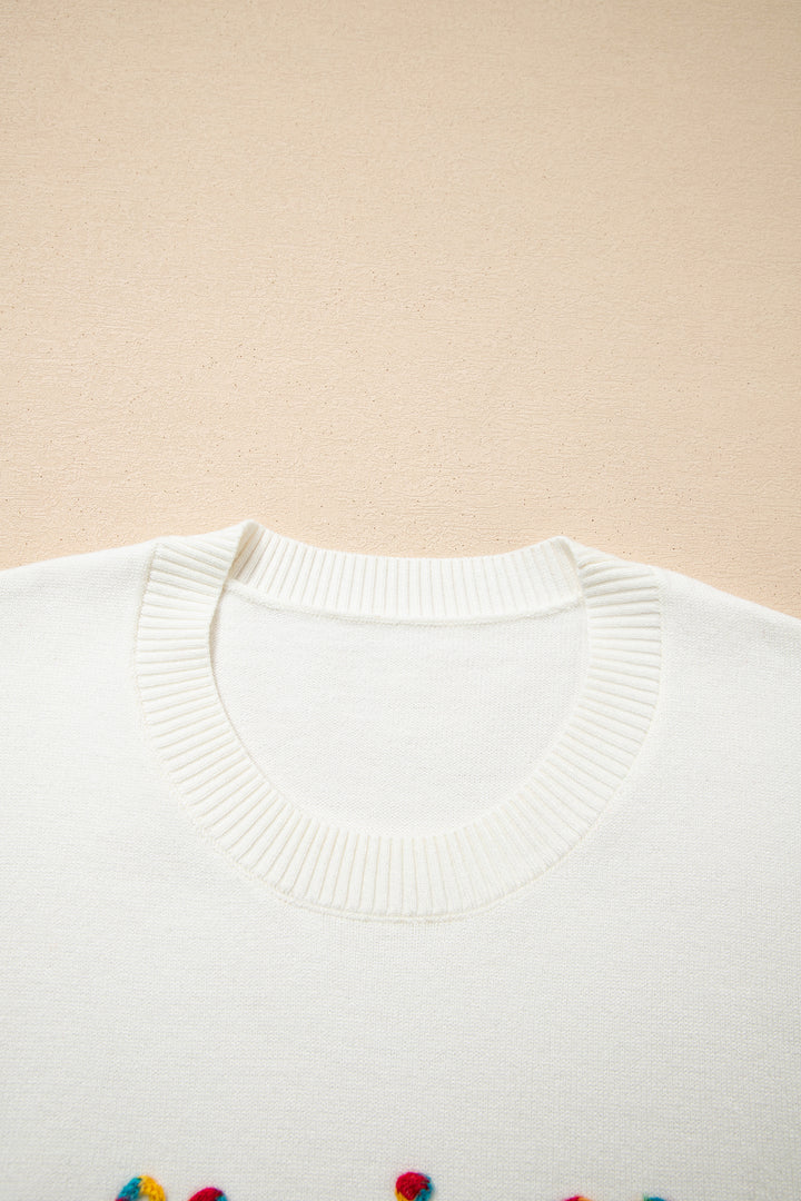 Beige Colorful Holly Jolly Christmas Knit Loose Sweater