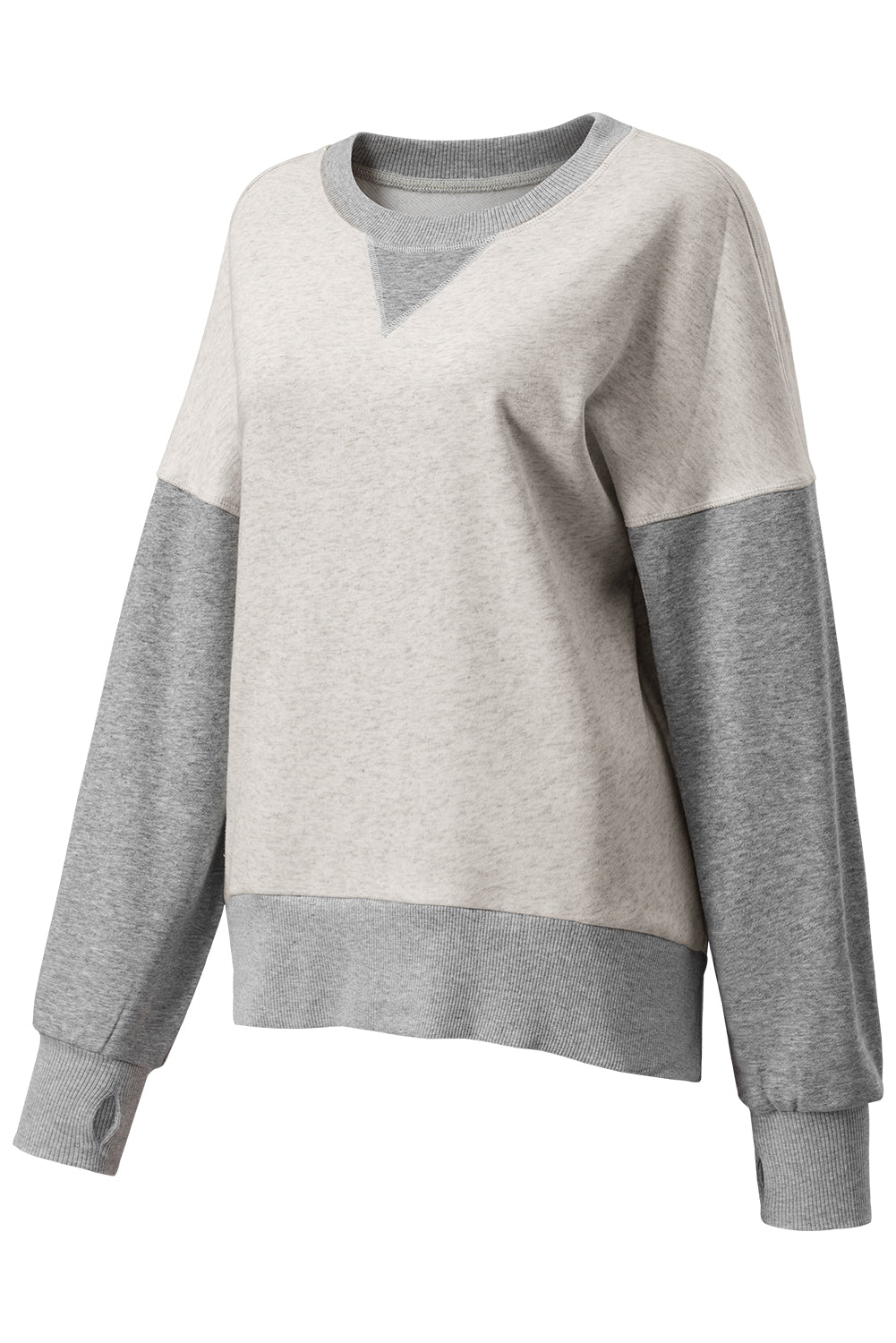 Light Grey Color Block Thumbhole Sleeve Drop Shoulder Sweatshirt