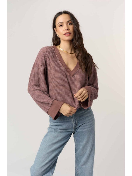 Justina Brushed Thermal V-Neck Pullover