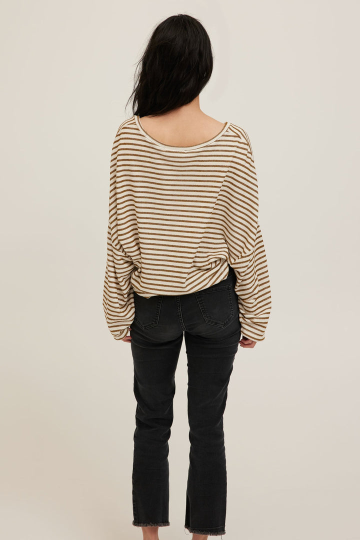 Ren Textured Stripe V-Neck Long Sleeve | Natural Spice
