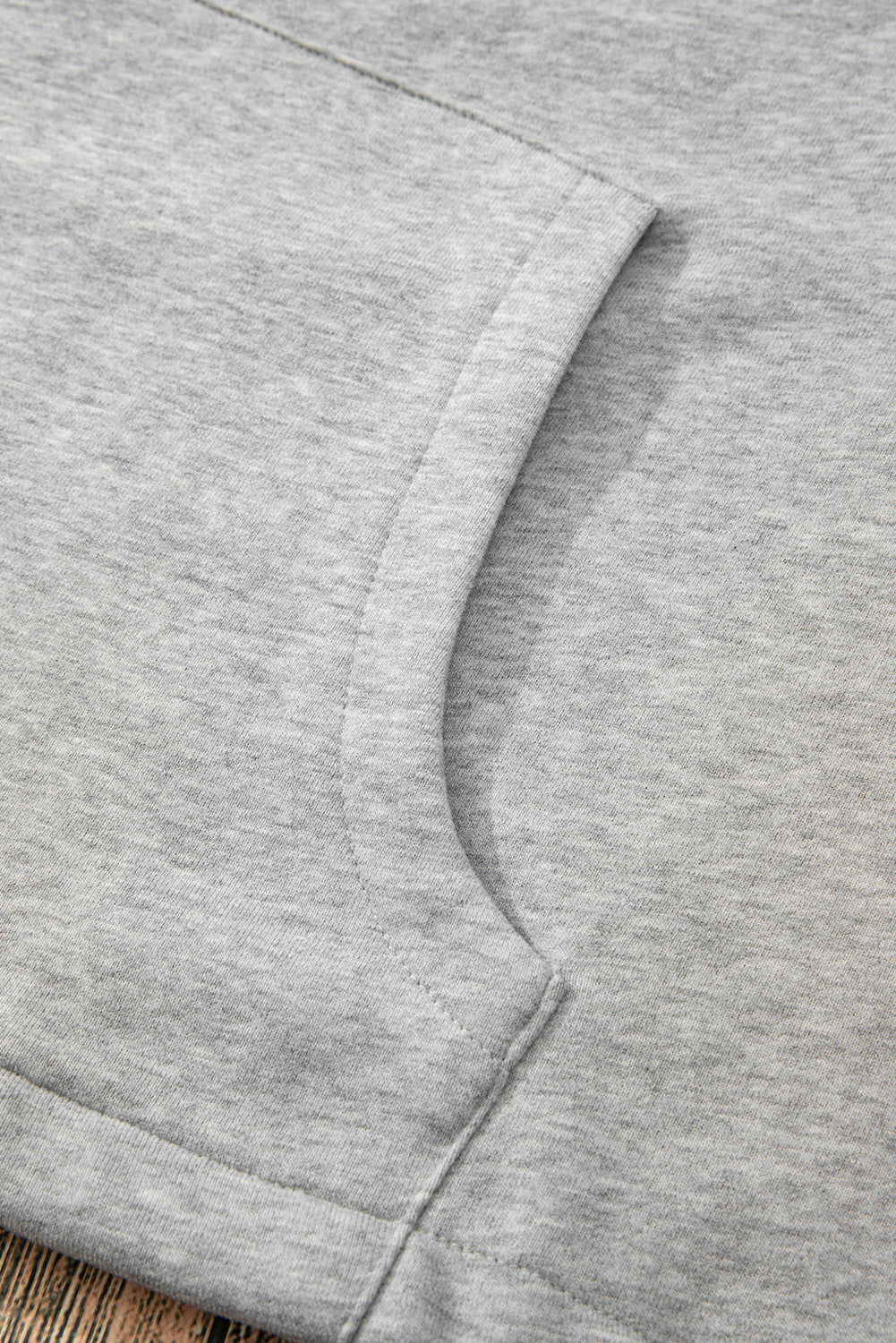 Light Grey Fleece Lined Half Zipper Kangaroo Pockets Loose Hoodie