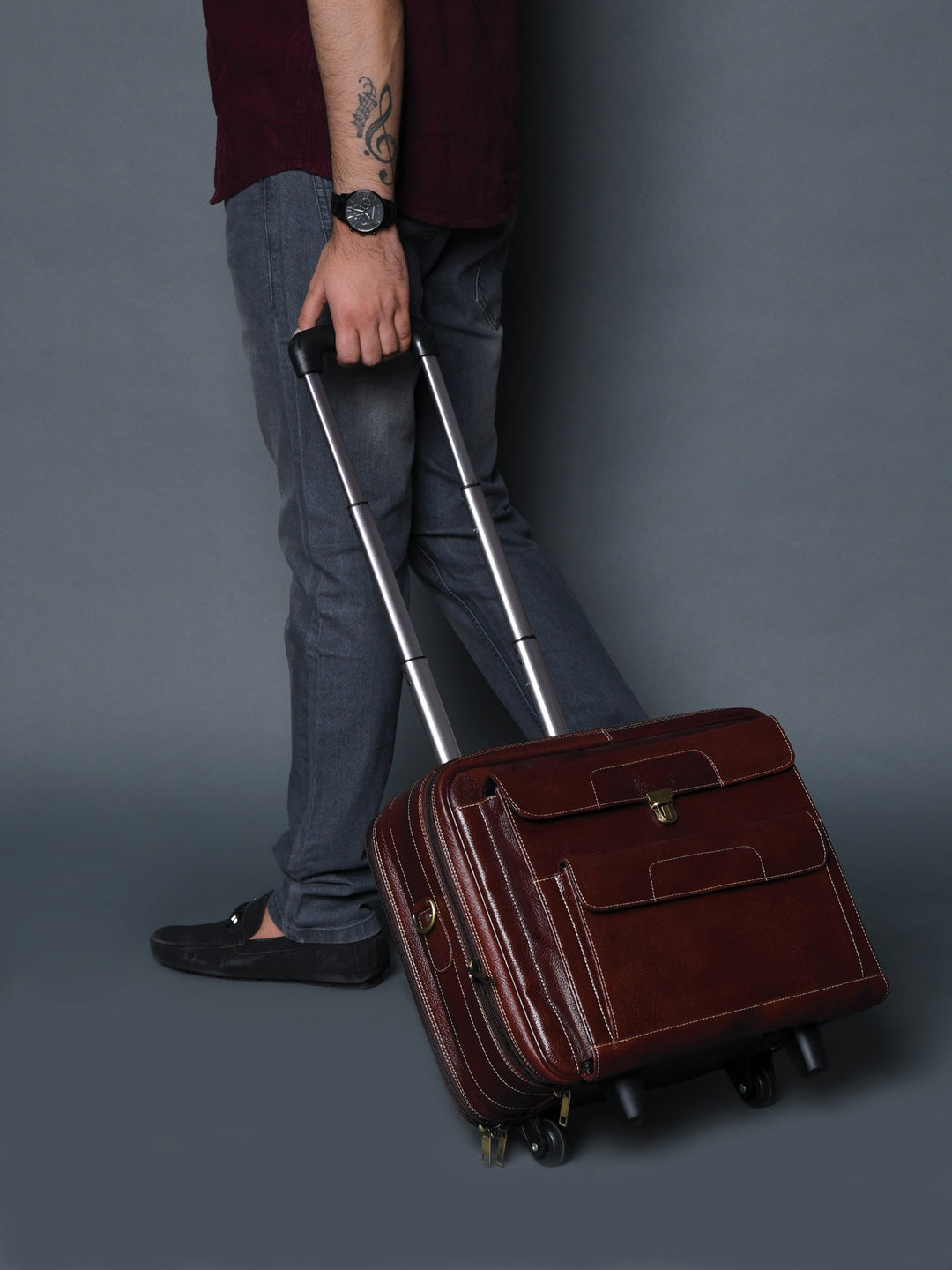 Wanderer Leather Trolly Suitcase Bag