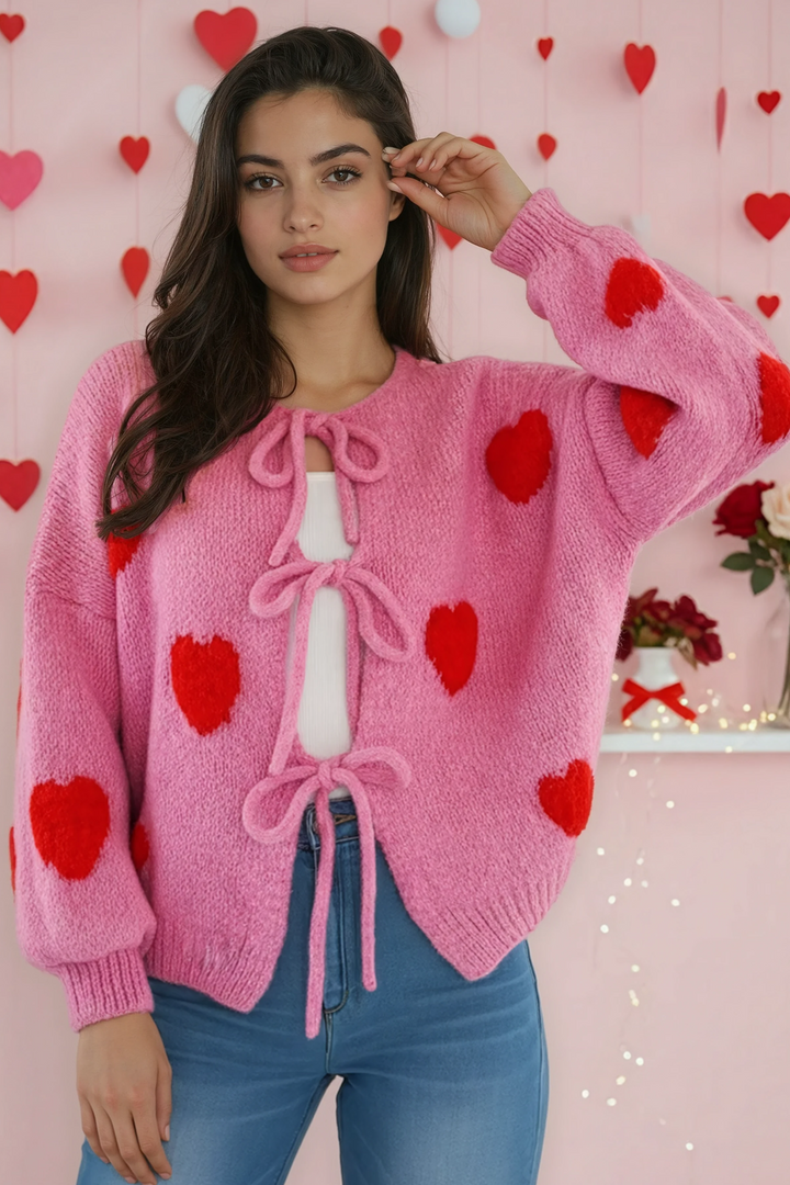 Front tie heart cardigan