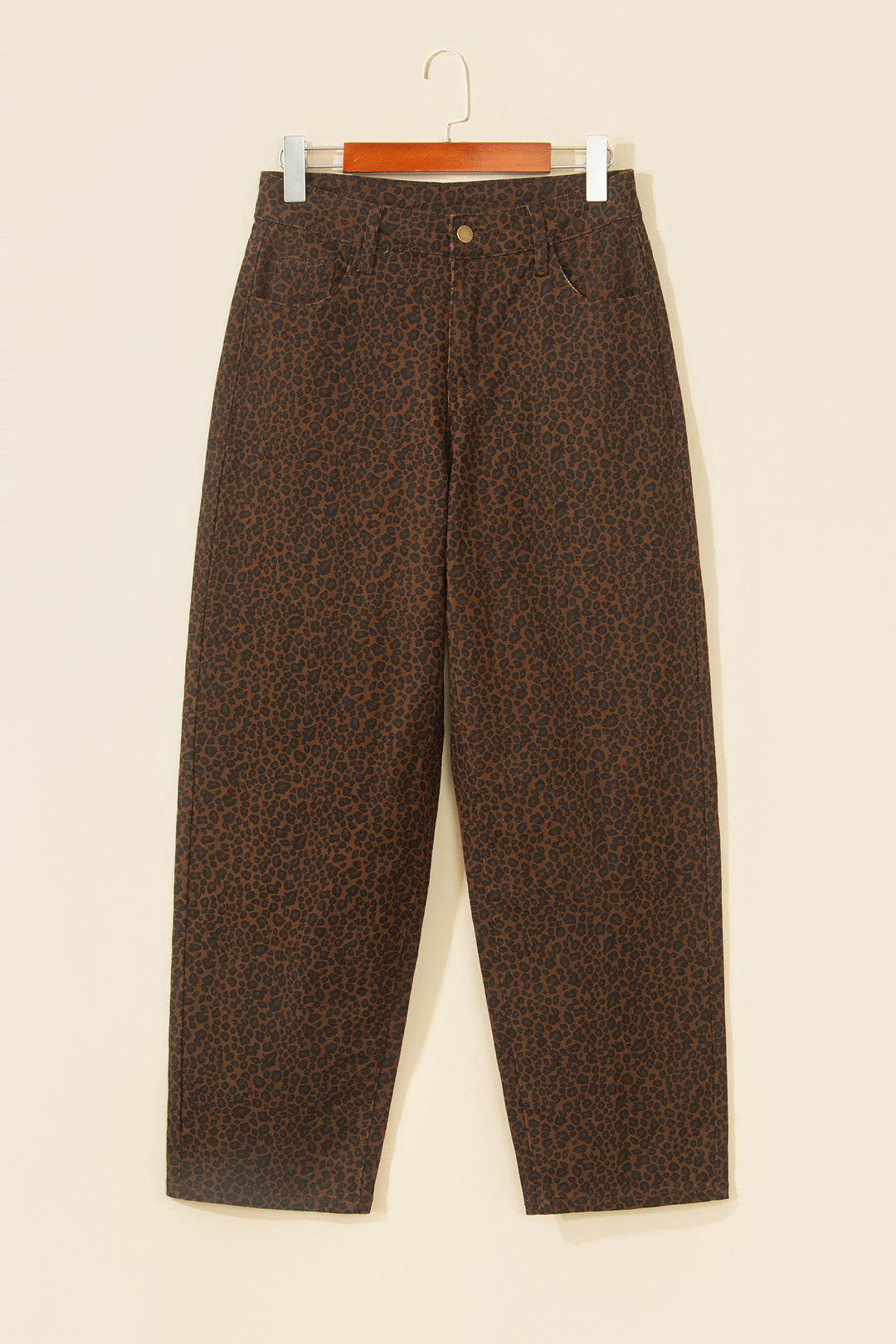Brown Casual Leopard Print Full-Length Regular Fit Jeans