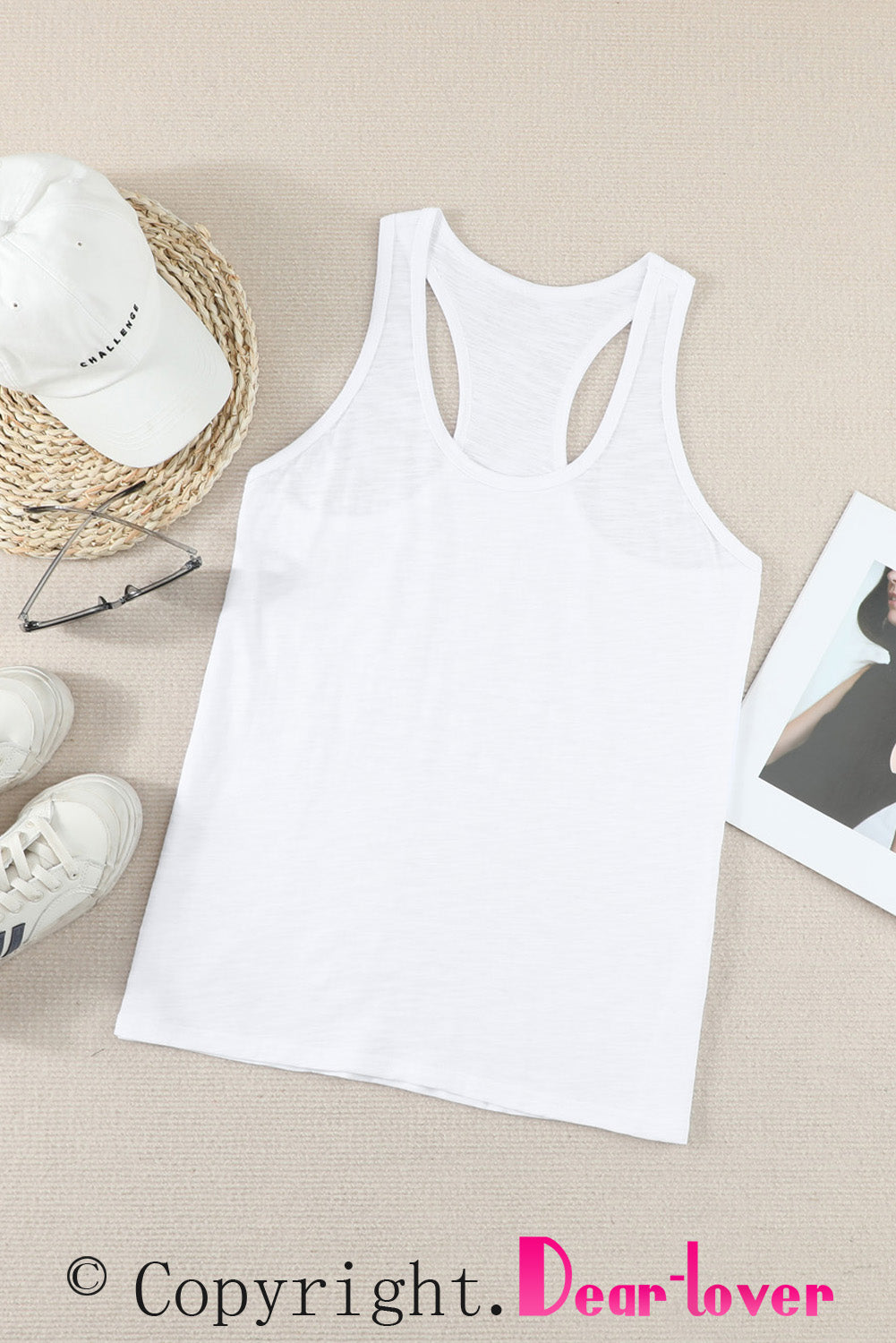 White Scoop Neck Basic Solid Tank Top