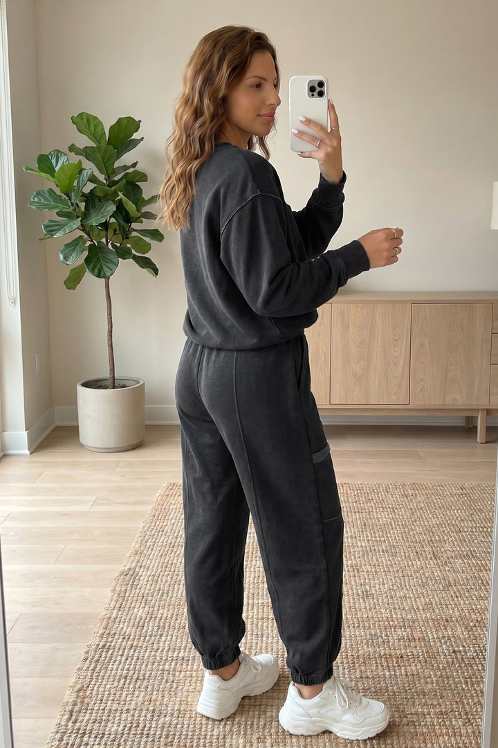 Carbon Grey Solid Colorblock Jogger Pants Set
