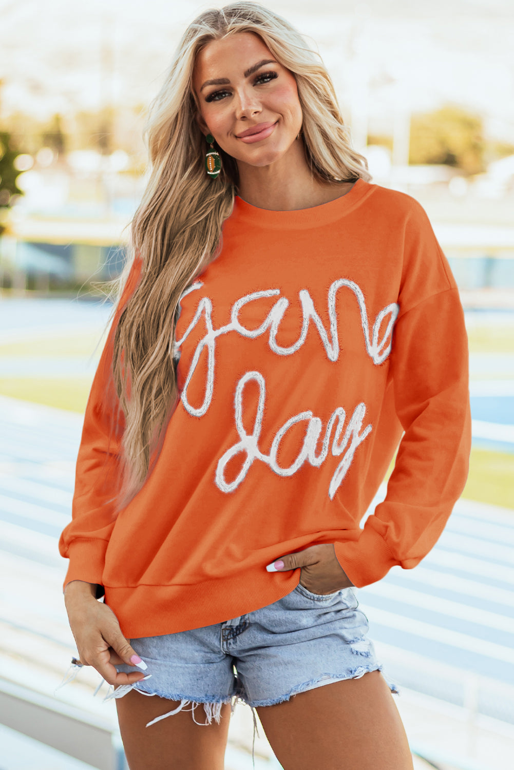 Black Tinsel Game Day Drop Shoulder Graphic Sweatshirt