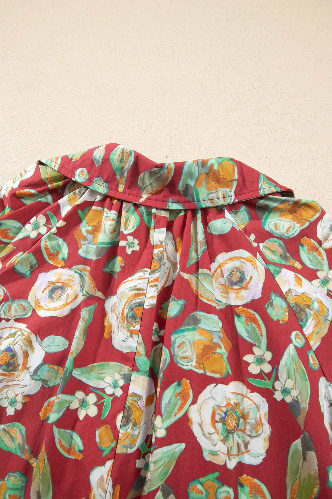 Red Floral Print Half Sleeve Short Shift Dress