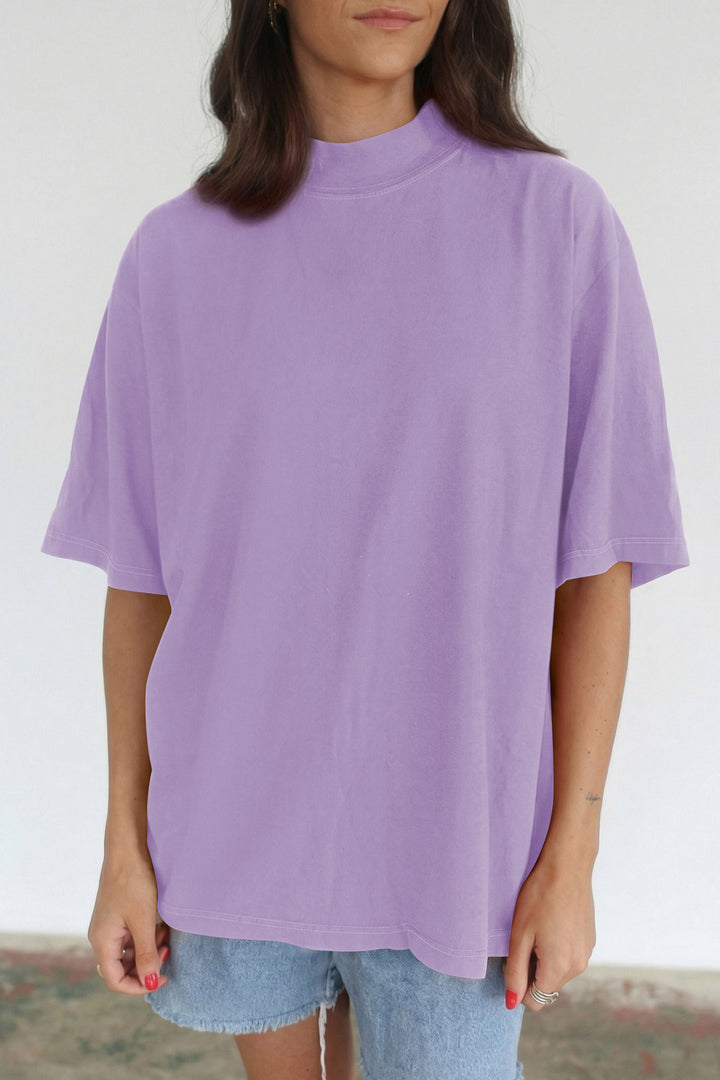 Black Solid Color High Neck Oversize Tee
