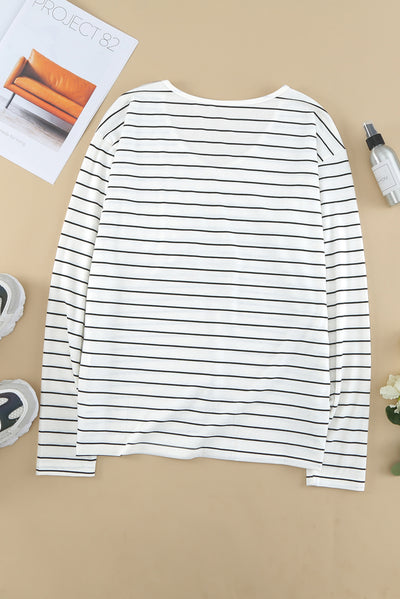 Striped V Neck Long Sleeve Top