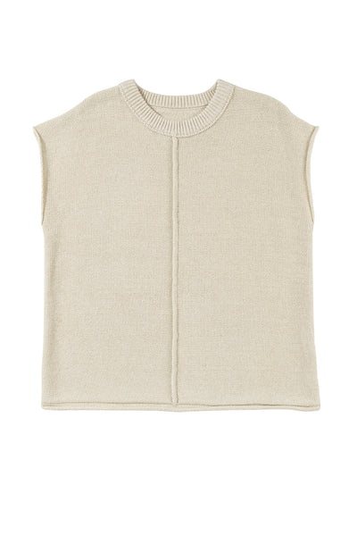 Oatmeal Solid Color Cap Sleeve Knitted Sweater